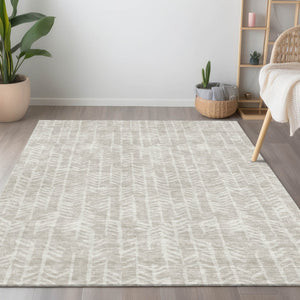 Homeroots 3' Beige And Ivory Tribal Washable Indoor Outdoor Area Rug - Durable, Stylish, Perfect For Any Space 9' X 12' Polyester 594074