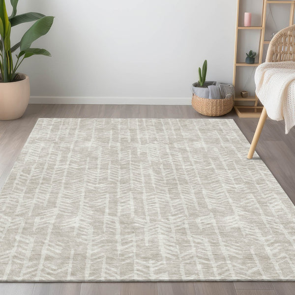 Homeroots 3' Beige And Ivory Tribal Washable Indoor Outdoor Area Rug - Durable, Stylish, Perfect For Any Space 9' X 12' Polyester 594074