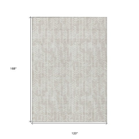 Homeroots 3' Beige And Ivory Tribal Washable Indoor Outdoor Area Rug - Durable, Stylish, Perfect For Any Space 10' X 14' Polyester 594075