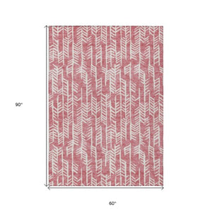 Homeroots 3' Beige And Ivory Tribal Washable Indoor Outdoor Area Rug - Durable, Stylish, Perfect For Any Space 5' X 8' Polyester 594083