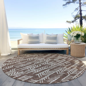 Homeroots 3' Beige And Ivory Tribal Washable Indoor Outdoor Area Rug - Durable, Stylish, Perfect For Any Space 8' Round Polyester 594090