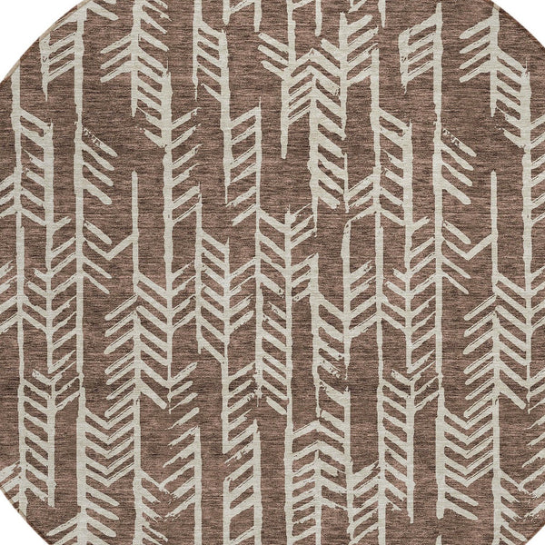 Homeroots 3' Beige And Ivory Tribal Washable Indoor Outdoor Area Rug - Durable, Stylish, Perfect For Any Space 8' Round Polyester 594090