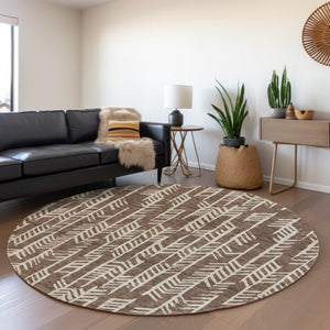 Homeroots 3' Beige And Ivory Tribal Washable Indoor Outdoor Area Rug - Durable, Stylish, Perfect For Any Space 8' Round Polyester 594090