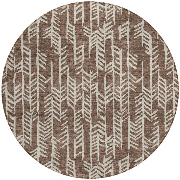 Homeroots 3' Beige And Ivory Tribal Washable Indoor Outdoor Area Rug - Durable, Stylish, Perfect For Any Space 8' Round Polyester 594090