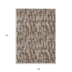 Homeroots 3' Beige And Ivory Tribal Washable Indoor Outdoor Area Rug - Durable, Stylish, Perfect For Any Space 9' X 12' Polyester 594092