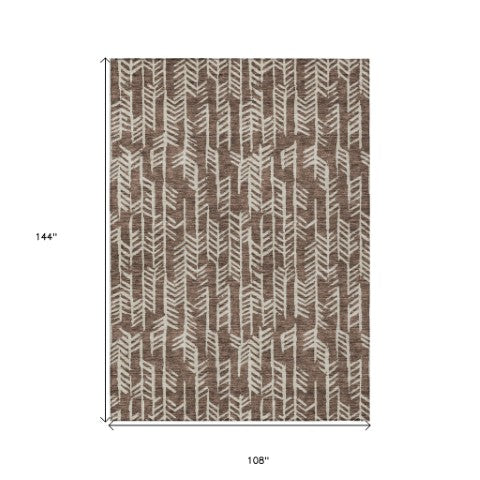 Homeroots 3' Beige And Ivory Tribal Washable Indoor Outdoor Area Rug - Durable, Stylish, Perfect For Any Space 9' X 12' Polyester 594092
