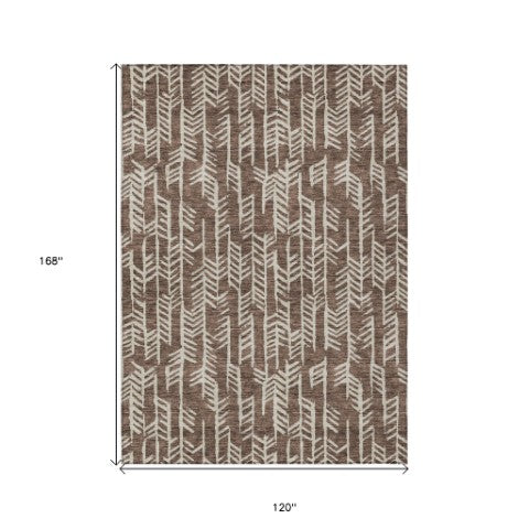 Homeroots 3' Beige And Ivory Tribal Washable Indoor Outdoor Area Rug - Durable, Stylish, Perfect For Any Space 10' X 14' Polyester 594093