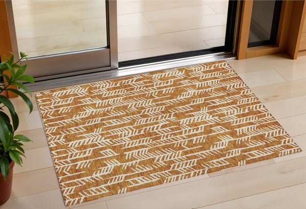 Homeroots 3' Beige And Ivory Tribal Washable Indoor Outdoor Area Rug - Durable, Stylish, Perfect For Any Space 3' X 5' Polyester 594094