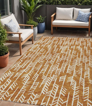 Homeroots 3' Beige And Ivory Tribal Washable Indoor Outdoor Area Rug - Durable, Stylish, Perfect For Any Space 5' X 8' Polyester 594095