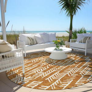 Homeroots 3' Beige And Ivory Tribal Washable Indoor Outdoor Area Rug - Durable, Stylish, Perfect For Any Space 8' Round Polyester 594096
