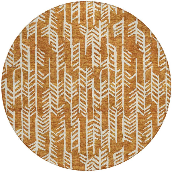 Homeroots 3' Beige And Ivory Tribal Washable Indoor Outdoor Area Rug - Durable, Stylish, Perfect For Any Space 8' Round Polyester 594096