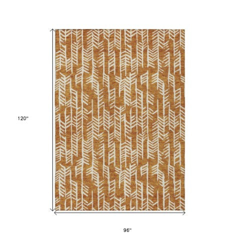Homeroots 3' Beige And Ivory Tribal Washable Indoor Outdoor Area Rug - Durable, Stylish, Perfect For Any Space 8' X 10' Polyester 594097