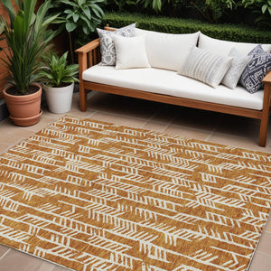 Homeroots 3' Beige And Ivory Tribal Washable Indoor Outdoor Area Rug - Durable, Stylish, Perfect For Any Space 8' X 10' Polyester 594097