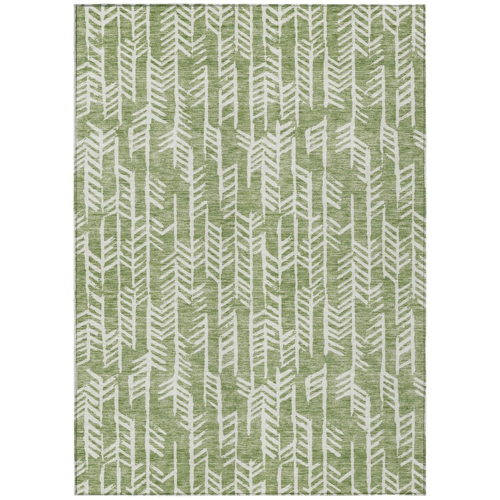 HomeRoots 5' Stylish Green and Ivory Tribal Indoor Outdoor Area Rug - Durable, Washable, Versatile Design! 5' X 8' 594101