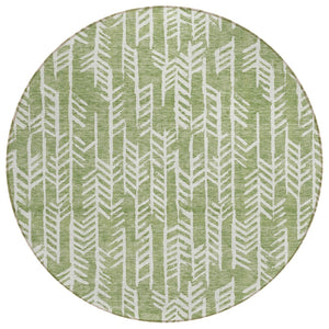 HomeRoots 5' Stylish Green and Ivory Tribal Indoor Outdoor Area Rug - Durable, Washable, Versatile Design! 8' Round 594102