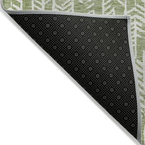 HomeRoots 5' Stylish Green and Ivory Tribal Indoor Outdoor Area Rug - Durable, Washable, Versatile Design! 10' X 14' 594105