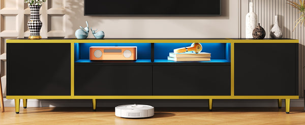 English Elm Vibe 70.9'' Modern Tv Stand For 80-Inch Tvs, Stylish Entertainment Center With Led Lights & Storage N724P284377B-GIGA