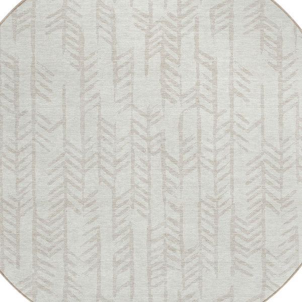 Homeroots 3' Beige And Ivory Tribal Washable Indoor Outdoor Area Rug - Durable, Stylish, Perfect For Any Space 8' Round Polyester 594114