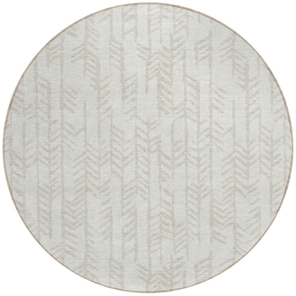 Homeroots 3' Beige And Ivory Tribal Washable Indoor Outdoor Area Rug - Durable, Stylish, Perfect For Any Space 8' Round Polyester 594114