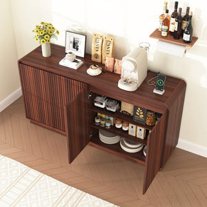 English Elm Black Fluted Wave Door Media Console with Built-in Power Outlet and Adjustable Shelving Walnut W409P452058