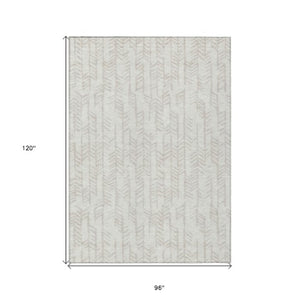 Homeroots 3' Beige And Ivory Tribal Washable Indoor Outdoor Area Rug - Durable, Stylish, Perfect For Any Space 8' X 10' Polyester 594115
