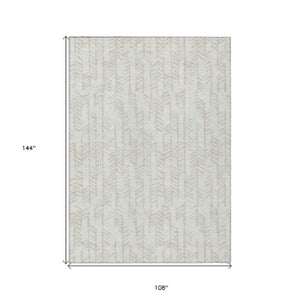 Homeroots 3' Beige And Ivory Tribal Washable Indoor Outdoor Area Rug - Durable, Stylish, Perfect For Any Space 9' X 12' Polyester 594116