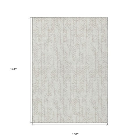Homeroots 3' Beige And Ivory Tribal Washable Indoor Outdoor Area Rug - Durable, Stylish, Perfect For Any Space 9' X 12' Polyester 594116