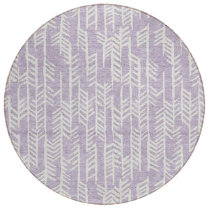 HomeRoots 5' Stylish Lavender and Ivory Tribal Area Rug - Durable, Washable for Indoor and Outdoor Use 8' Round 594120