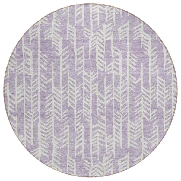 HomeRoots 5' Stylish Lavender and Ivory Tribal Area Rug - Durable, Washable for Indoor and Outdoor Use 8' Round 594120