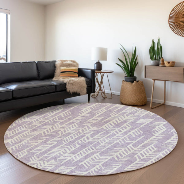Homeroots 3' Beige And Ivory Tribal Washable Indoor Outdoor Area Rug - Durable, Stylish, Perfect For Any Space 8' Round Polyester 594120