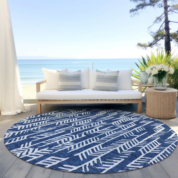 Homeroots 3' Beige And Ivory Tribal Washable Indoor Outdoor Area Rug - Durable, Stylish, Perfect For Any Space 8' Round Polyester 594126