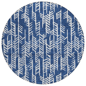 HomeRoots 5' Navy Blue and Ivory Tribal Area Rug - Stylish, Durable, Machine-Washable for Indoor/Outdoor Spaces 8' Round 594126