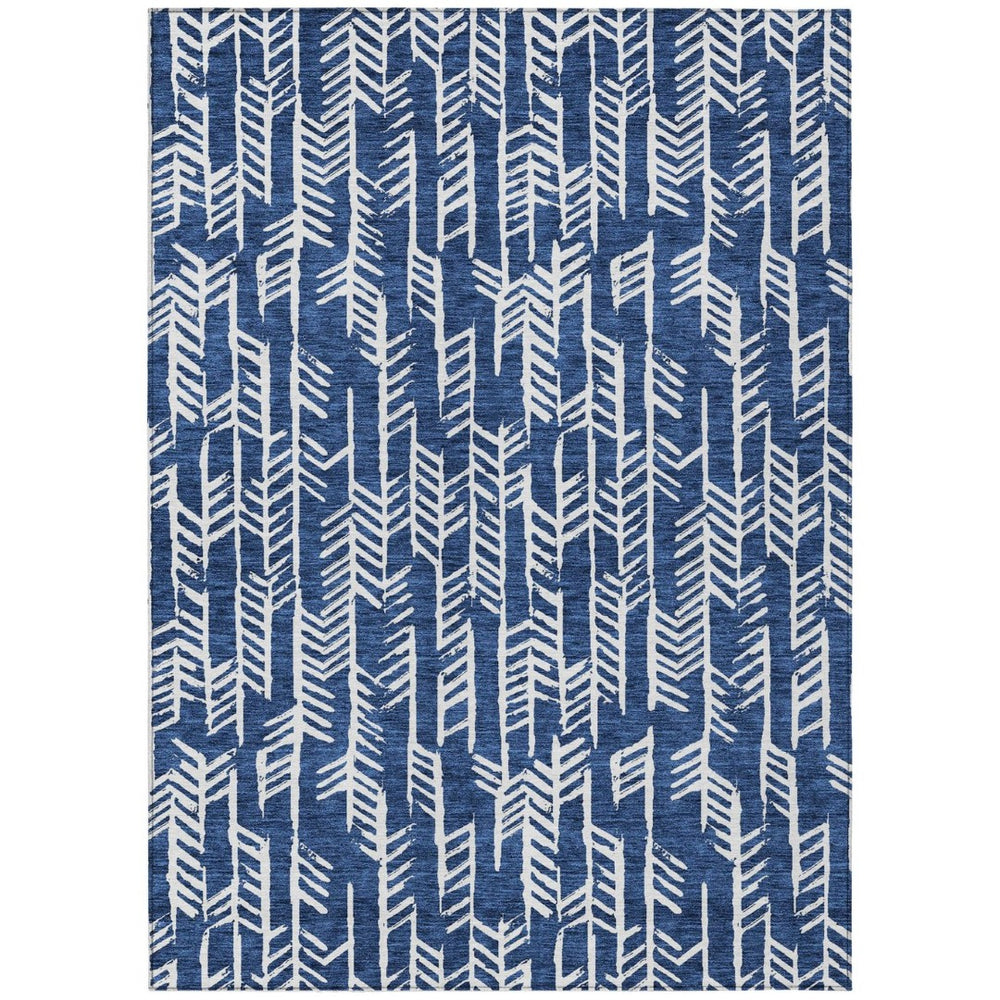 HomeRoots 9' Navy Blue and Ivory Tribal Area Rug - Stylish, Durable, Washable for Indoor and Outdoor Use 9' X 12' 594128