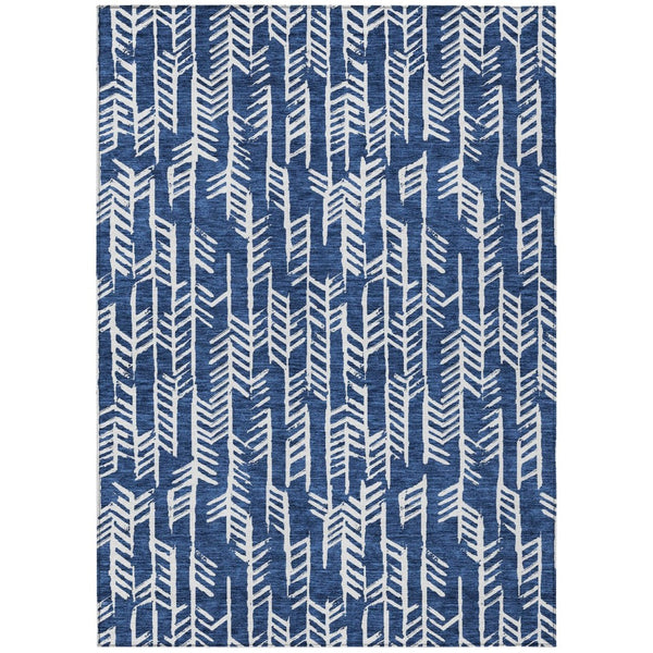 HomeRoots 5' Navy Blue and Ivory Tribal Area Rug - Stylish, Durable, Machine-Washable for Indoor/Outdoor Spaces 10' X 14' 594129