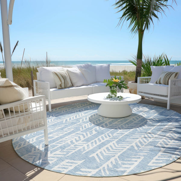 Homeroots 3' Beige And Ivory Tribal Washable Indoor Outdoor Area Rug - Durable, Stylish, Perfect For Any Space 8' Round Polyester 594132