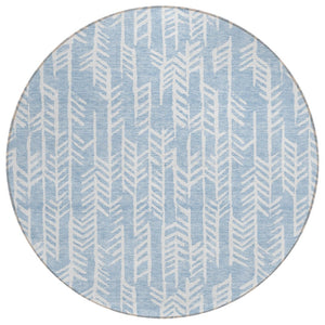 HomeRoots 5' Sky Blue and Ivory Tribal Area Rug - Washable, Heavy-Duty Design for Indoor and Outdoor Spaces 8' Round 594132