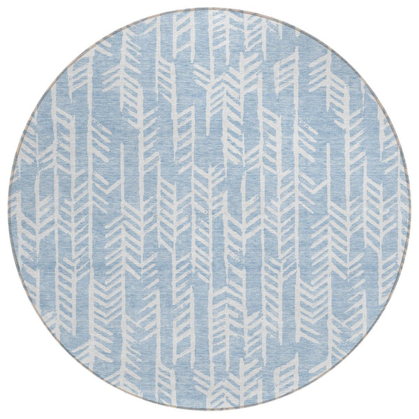 HomeRoots 5' Sky Blue and Ivory Tribal Area Rug - Washable, Heavy-Duty Design for Indoor and Outdoor Spaces 8' Round 594132