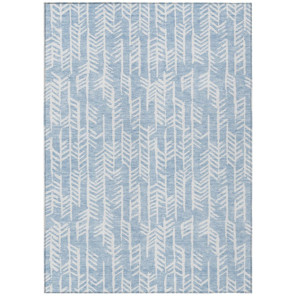 HomeRoots 5' Sky Blue and Ivory Tribal Area Rug - Washable, Heavy-Duty Design for Indoor and Outdoor Spaces 10' X 14' 594135