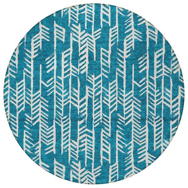 Homeroots 3' Beige And Ivory Tribal Washable Indoor Outdoor Area Rug - Durable, Stylish, Perfect For Any Space 8' Round Polyester 594138