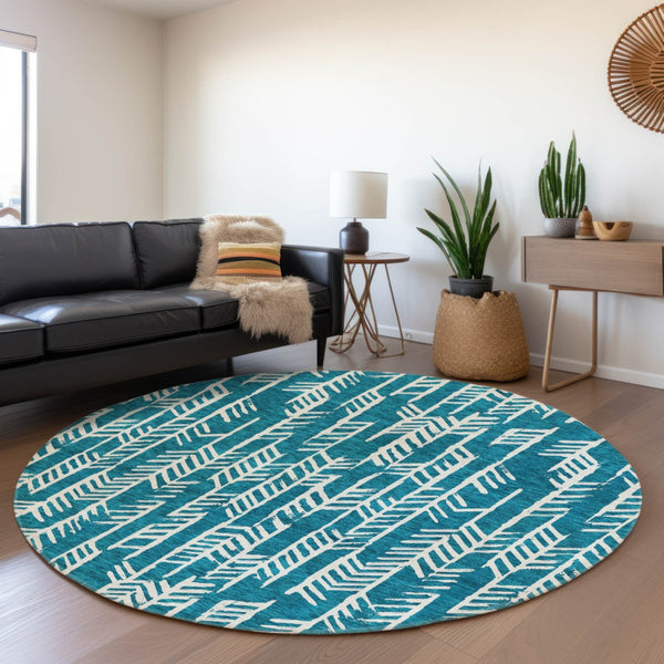 Homeroots 3' Beige And Ivory Tribal Washable Indoor Outdoor Area Rug - Durable, Stylish, Perfect For Any Space 8' Round Polyester 594138