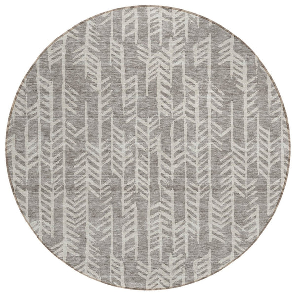 HomeRoots 5' Taupe and Beige Tribal Area Rug - Stylish, Durable, and Washable for Indoor and Outdoor Spaces 8' Round 594144