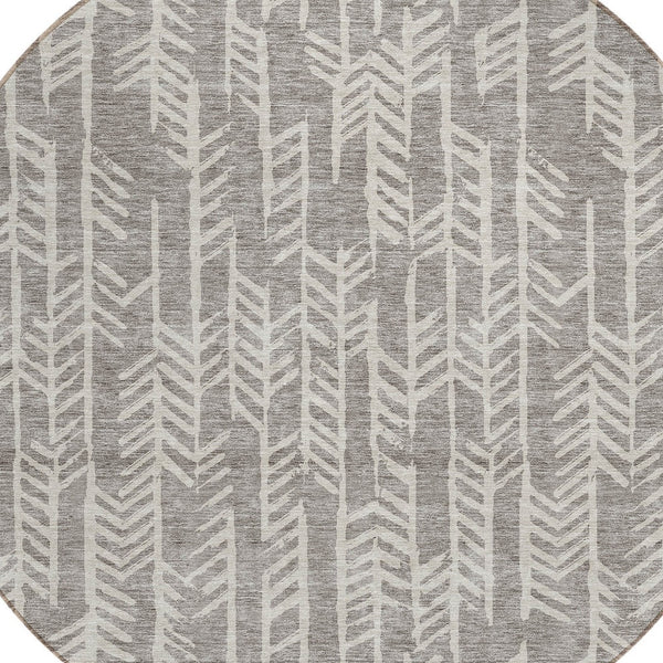 Homeroots 3' Beige And Ivory Tribal Washable Indoor Outdoor Area Rug - Durable, Stylish, Perfect For Any Space 8' Round Polyester 594144