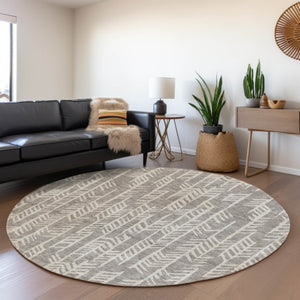 Homeroots 3' Beige And Ivory Tribal Washable Indoor Outdoor Area Rug - Durable, Stylish, Perfect For Any Space 8' Round Polyester 594144