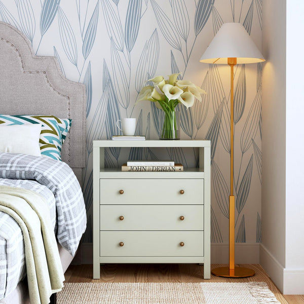 Butler Specialty Butler Nora 27" Tall Nightstand - Stylish 3 Drawer Wood Design With Open Shelf For Organized Spaces Sage Green Mdf,Acacia Wood,Pine Wood,Plywood,Veneers 5941480-butler