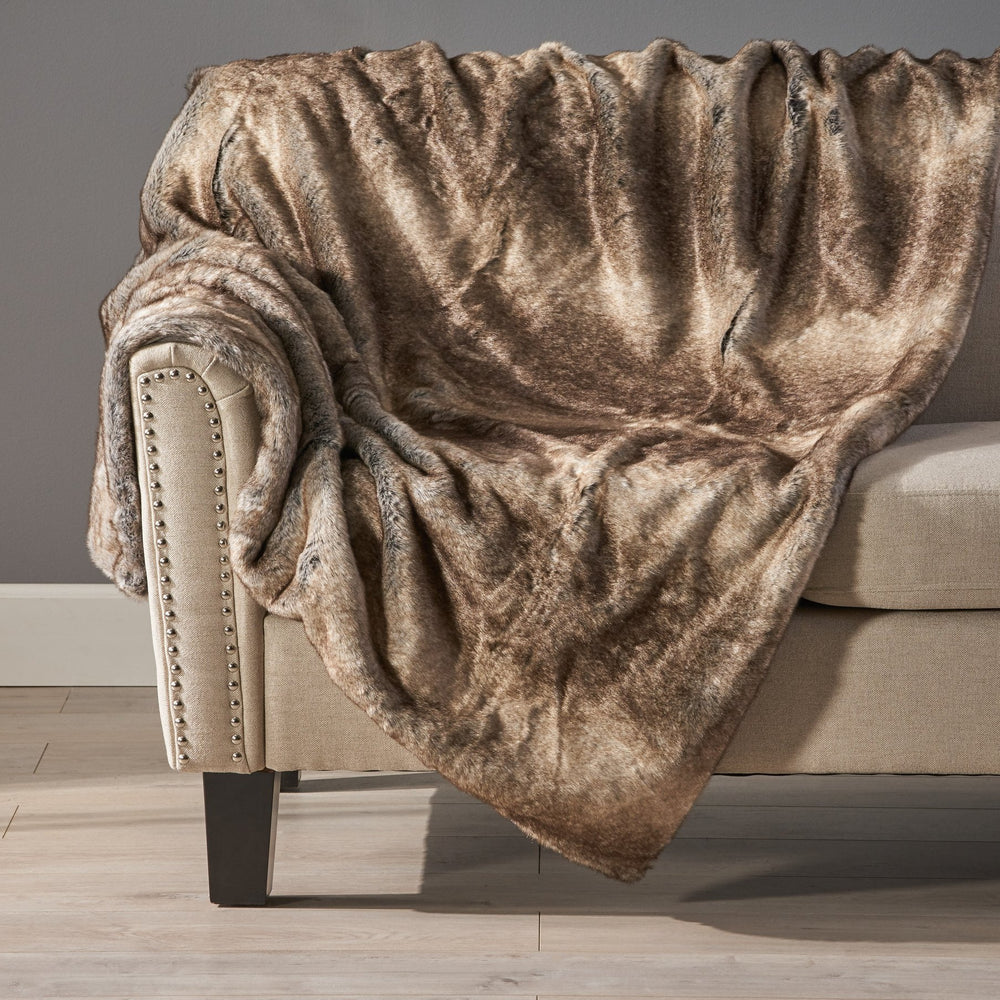 English Elm Christopher Knight Home® - THROW Luxurious Brown Faux Fur 50"x60" Cozy One-Sided Striped Plush Throw Blanket for Home Décor 59415.00