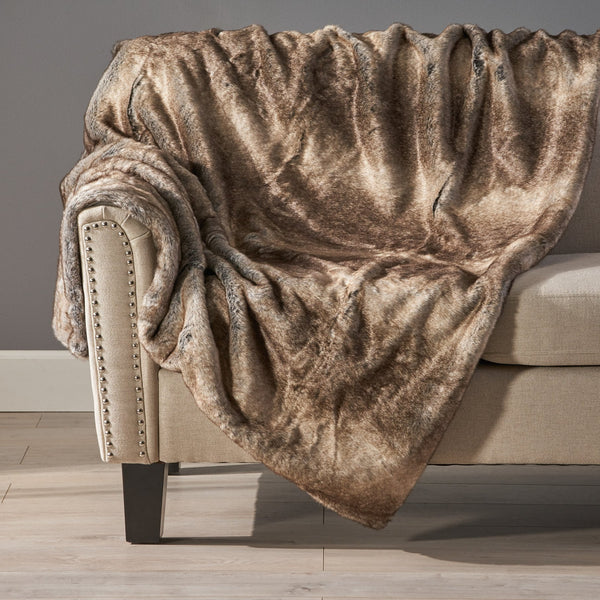English Elm Christopher Knight Home® - THROW Luxurious Brown Faux Fur 50"x60" Cozy One-Sided Striped Plush Throw Blanket for Home Décor 59415.00