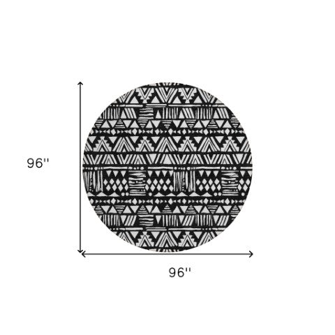 Homeroots 3' Black And Ivory Southwestern Washable Area Rug - Stylish Indoor/Outdoor Design For Any Space 8' Round Polyester 594150