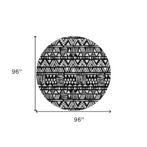 Homeroots 3' Black And Ivory Southwestern Washable Area Rug - Stylish Indoor/Outdoor Design For Any Space 8' Round Polyester 594150