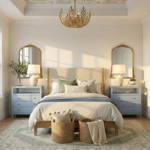 Butler Specialty Butler Light Blue Wide Nightstand with Two Smooth-Glide Drawers, Open Shelf & Gold Knob Accents 27"W x 17"D x 32"H 5941522