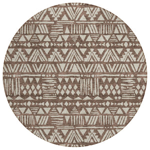 HomeRoots 5' Southwestern Area Rug - Stylish Brown & Beige Design for Indoor & Outdoor Spaces, Washable & Durable 8' Round 594156